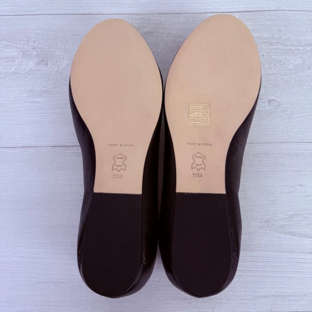 Tory Burch Eleanor Loafers Flats‎ Size 11 Black Leather Gold Logo Classic Chic
